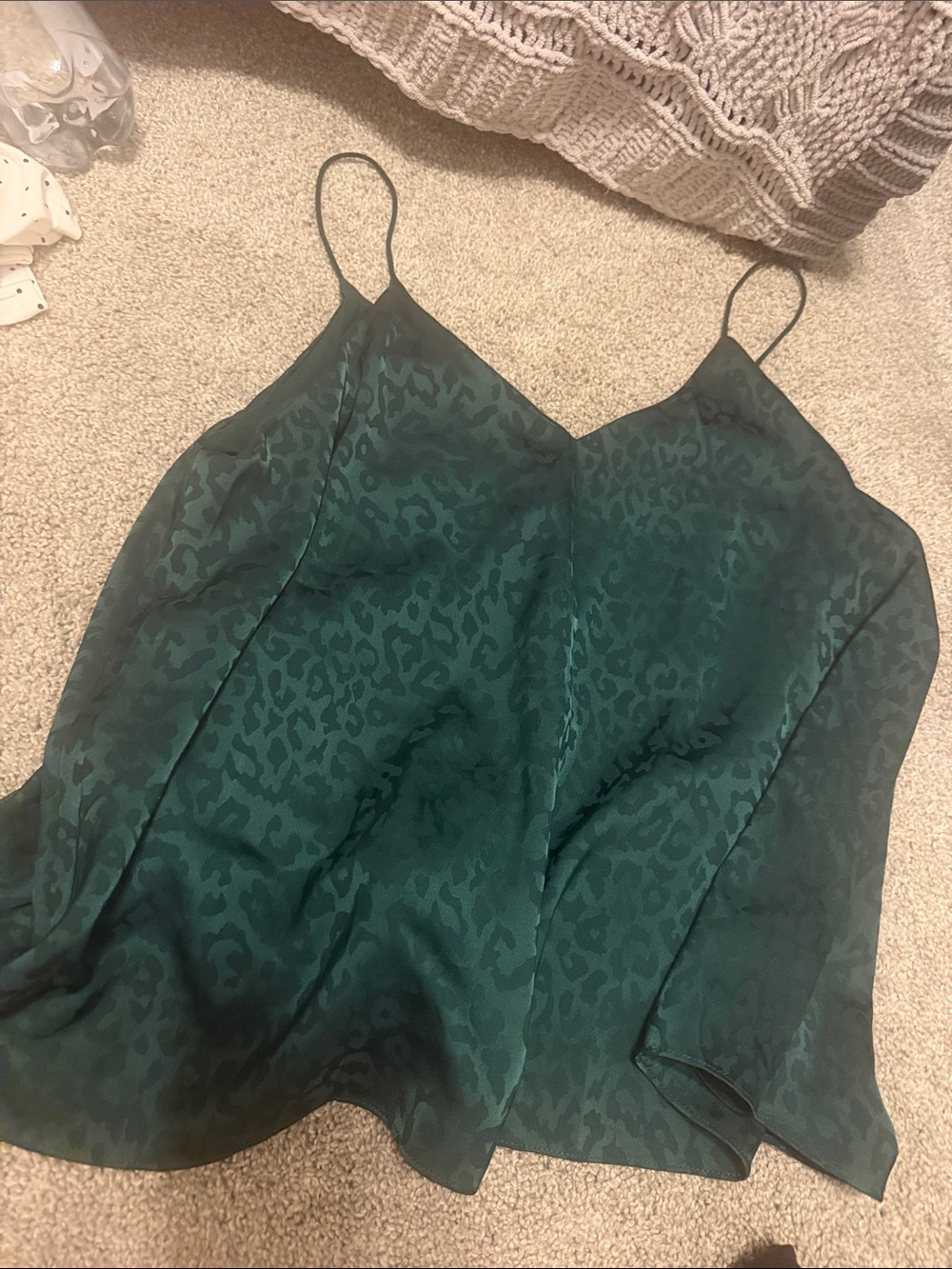 Silky Emerald Green Leopard Print Satin Cami